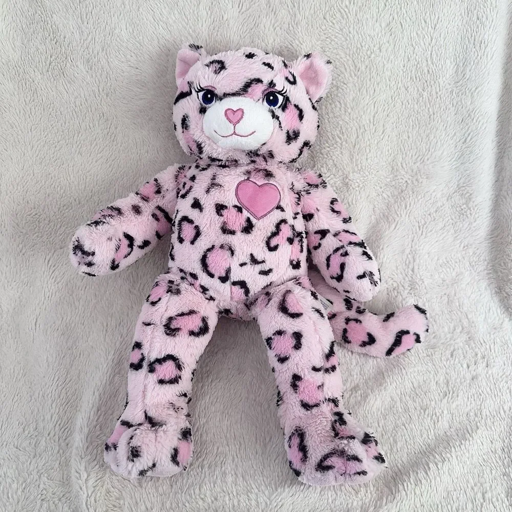 Build a Bear Sassy Cat Pink Leopard Pattern Heart Nose Stuffed Animal